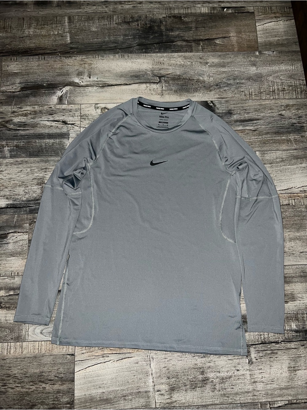 Nike Men’s Long Sleeve Dri-FIT Shirt - Gray with Black Swoosh